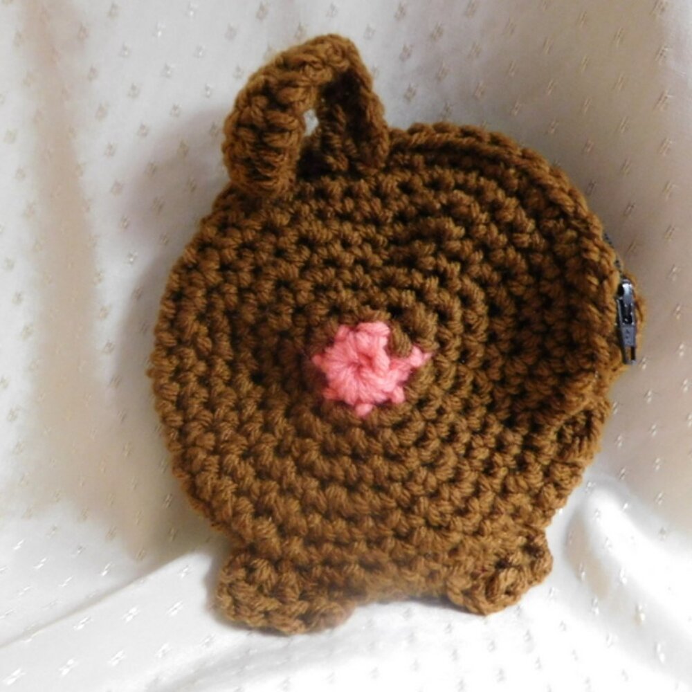 NEW crocheted CAT BUTT change purse with zipper and keyring